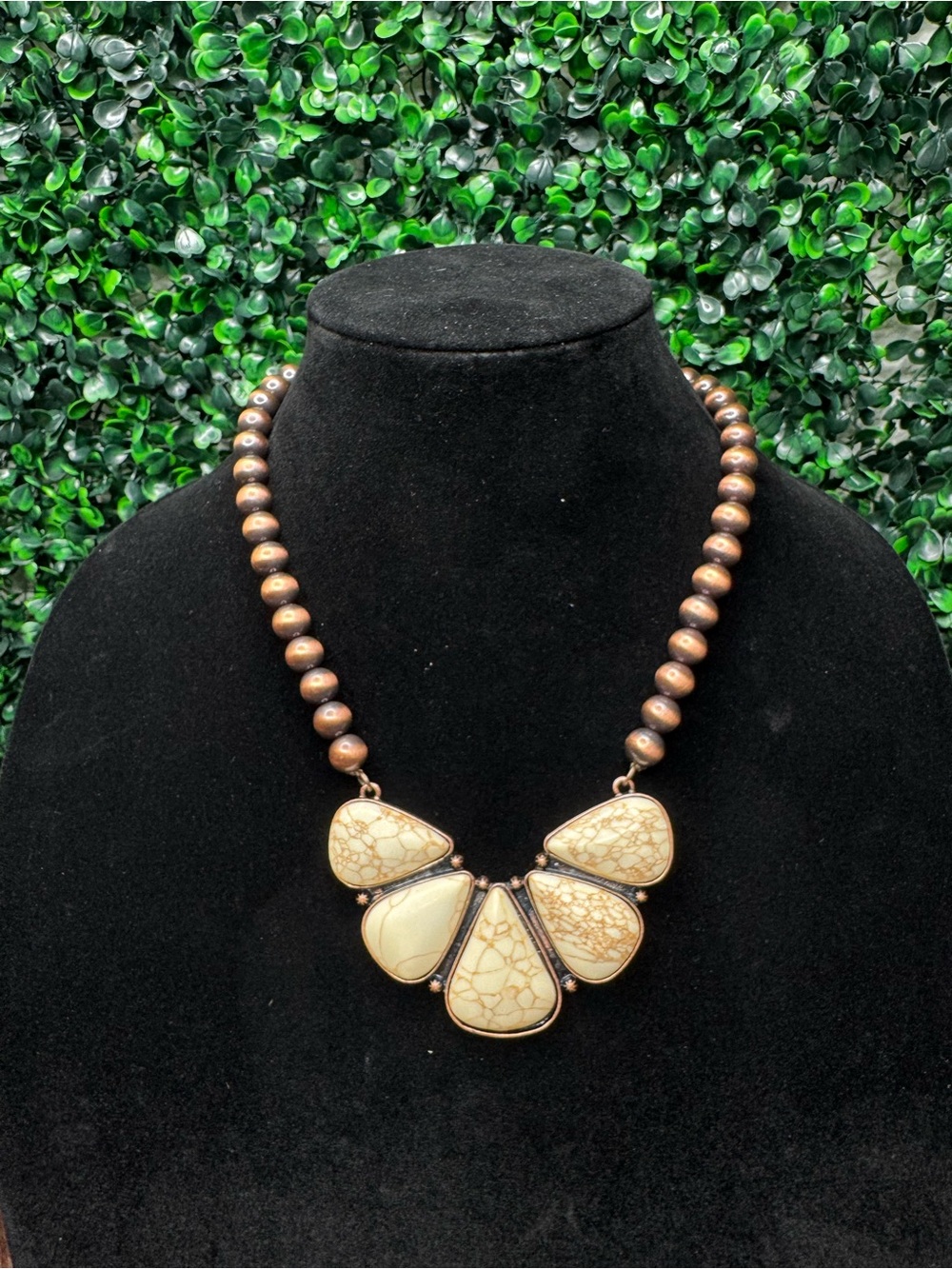Statement Cream Teardrop Pendant Beaded Necklace